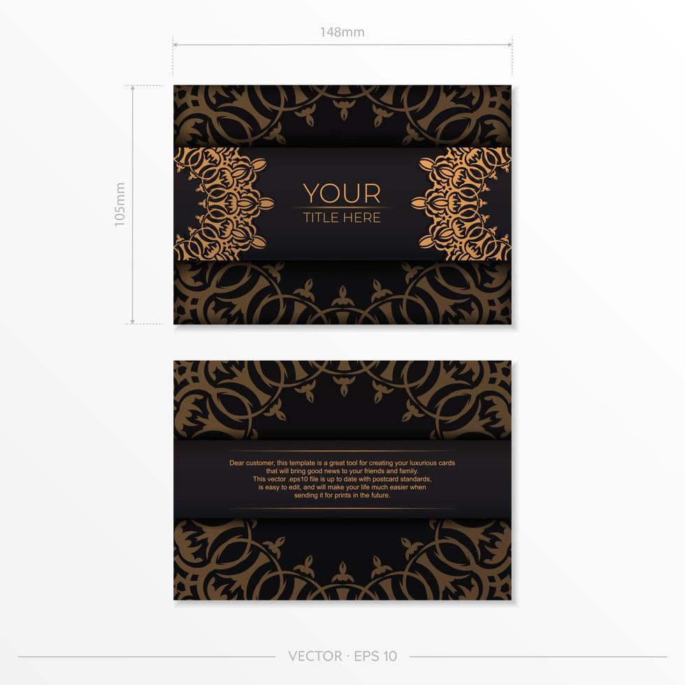 cartes postales vectorielles luxueuses de couleur noire avec des motifs vintage. conception de cartes d'invitation avec ornement de mandala. vecteur