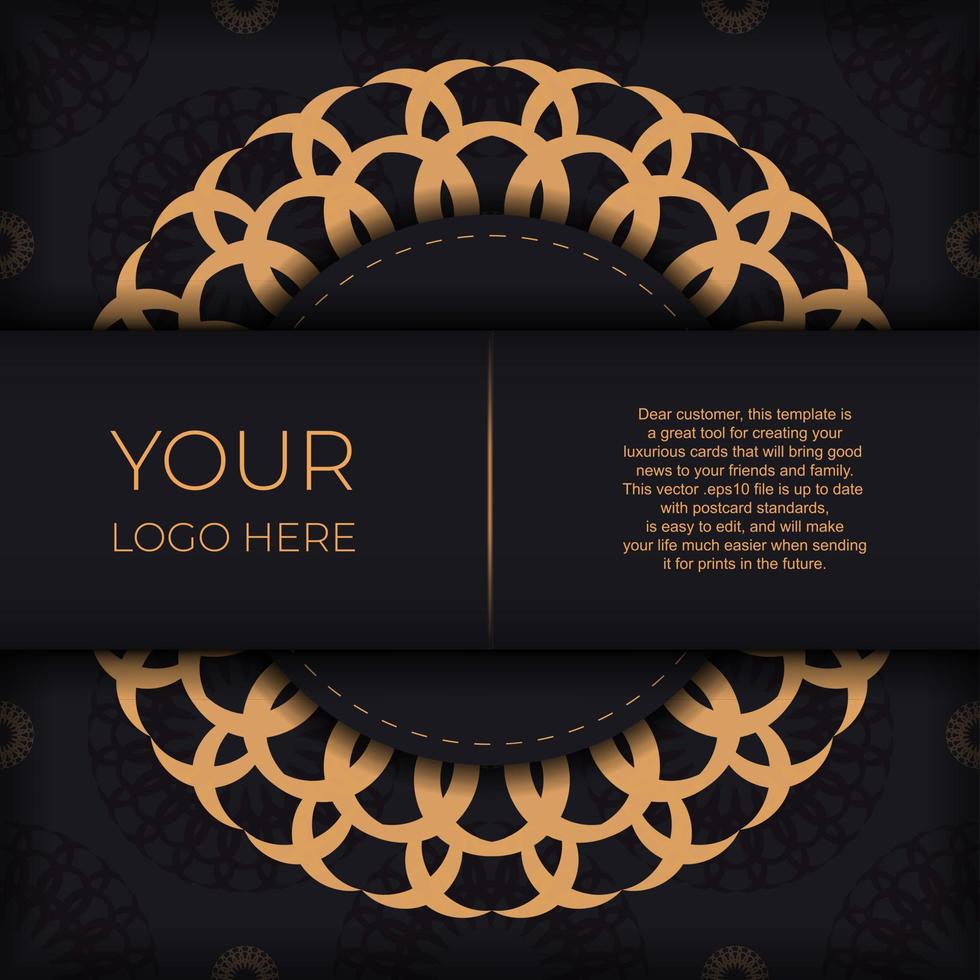 conception de carte postale élégante en noir avec des ornements grecs luxueux. carte d'invitation de vecteur avec des motifs vintage.