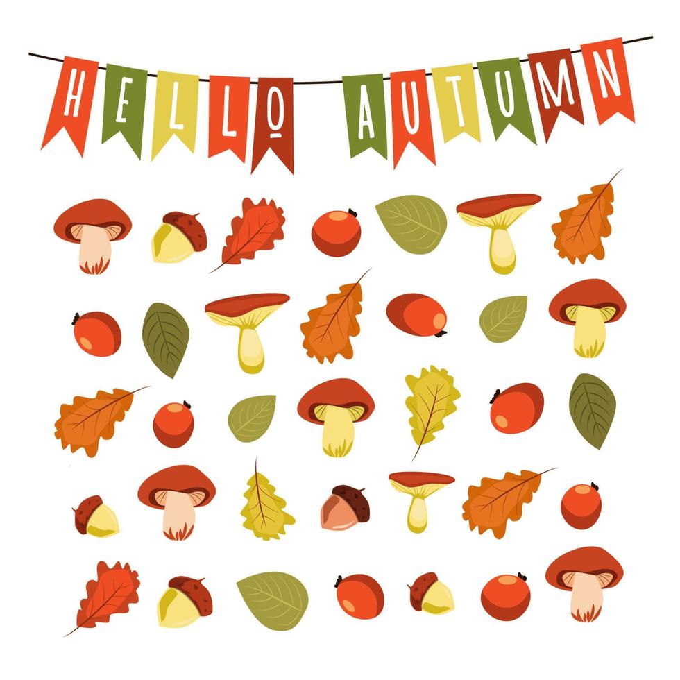 Bonjour illustration vectorielle d'automne avec une phrase dans un style découpé en papier décoré de belles feuilles lumineuses sur fond clair. conception pour carte de voeux, affiche de vente ou promotionnelle, dépliant, bannière web vecteur