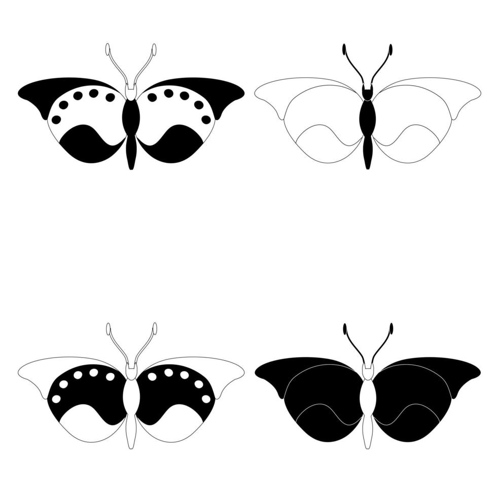 ensemble d'espèces, insectes papillons noirs et blancs, style plat. vecteur