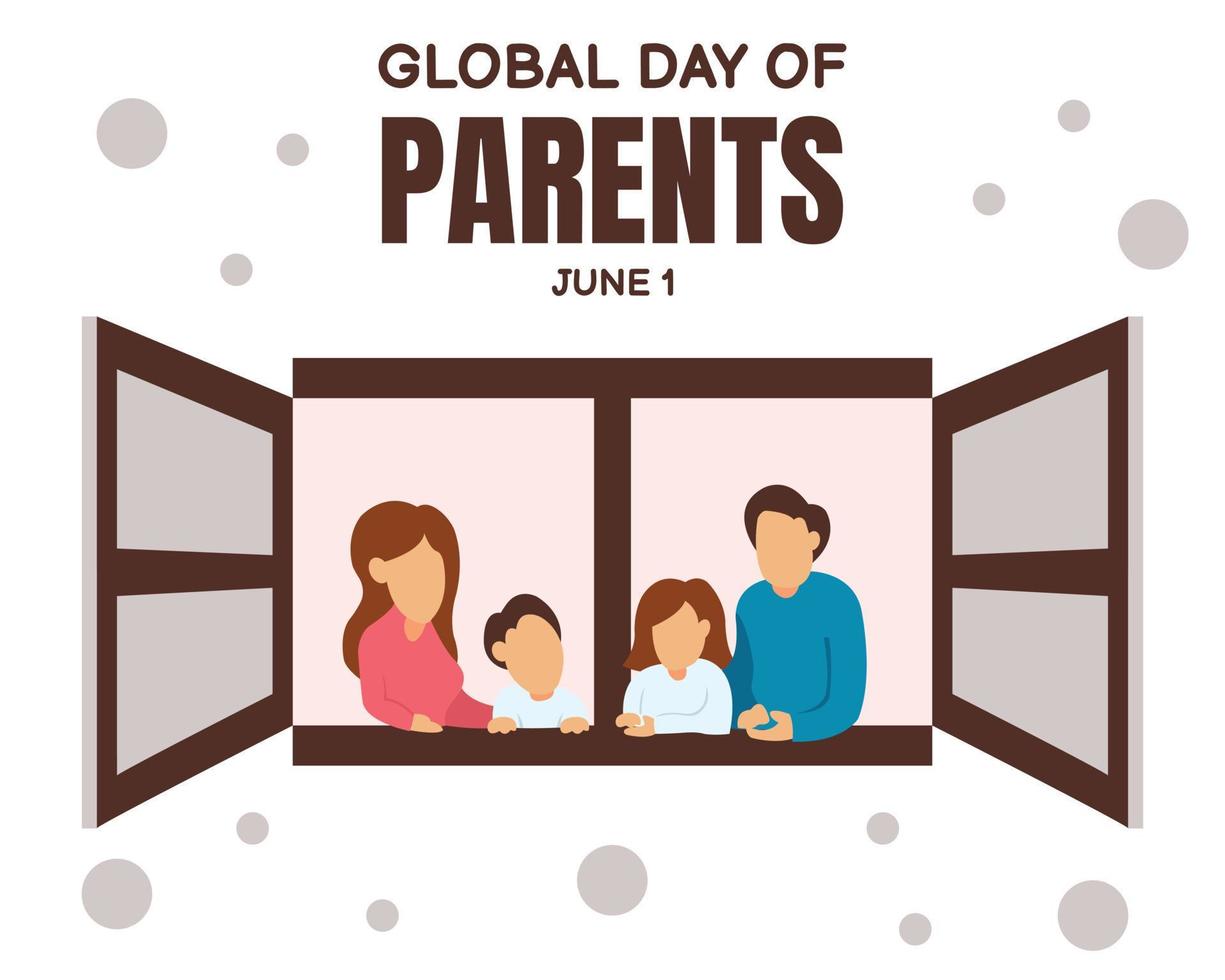 le graphique vectoriel d'illustration d'une famille regarde la vue depuis la fenêtre, parfait pour la journée mondiale des parents, célébrer, carte de voeux, etc.