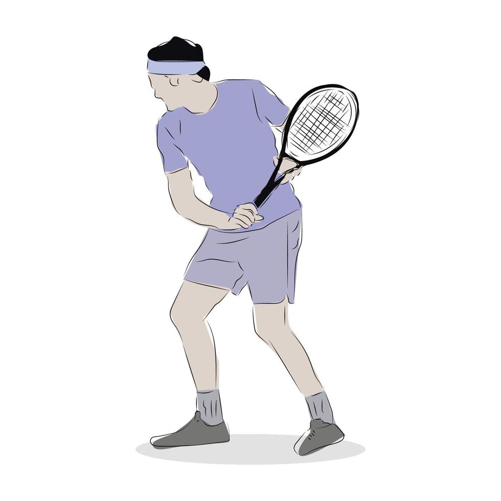 joueur de tennis giflant illustration de balle, design plat vecteur