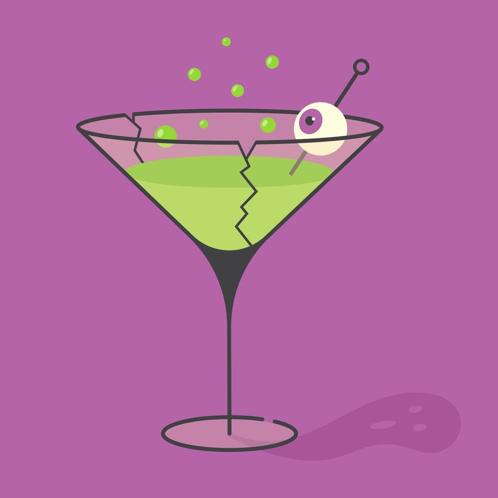 un cocktail vert d'horreur pour une fête d'halloween. image vectorielle isolée sur fond violet. vecteur