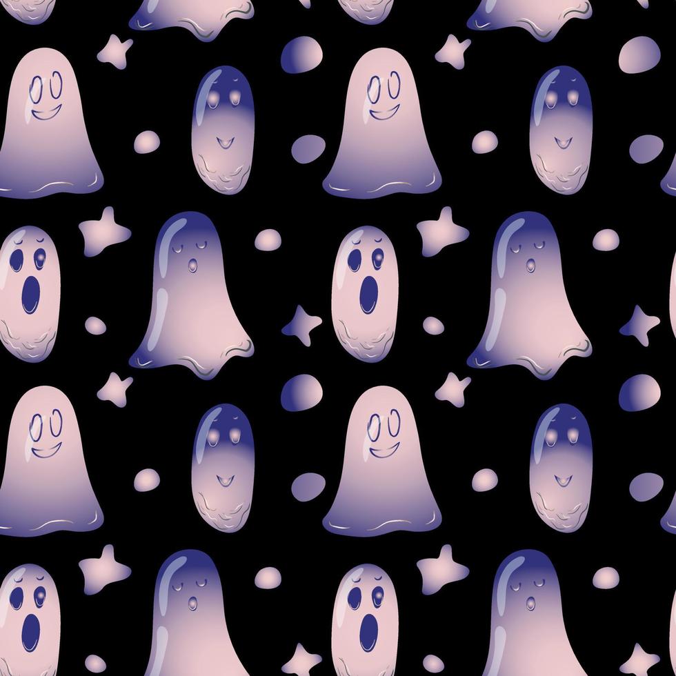 Joli motif harmonieux de fantôme d'halloween fantasmagorique. illustration de dessin animé enfantin dessiné à la main vecteur