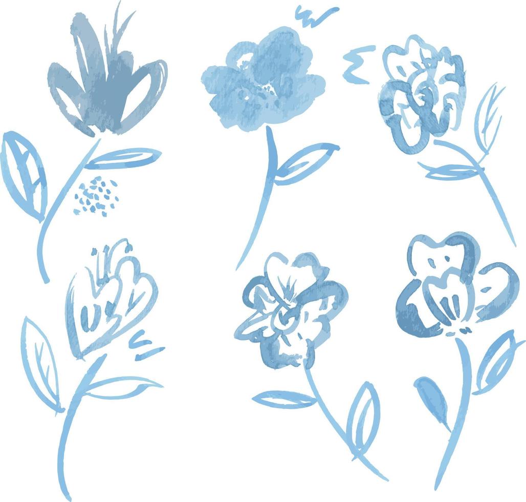 belles fleurs sauvages botaniques aquarelles. illustration vectorielle floral doodler dessiné à la main. vecteur