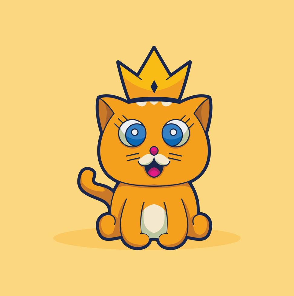 chaton orange assis portant une couronne. animal mignon en style cartoon. illustration vectorielle. vecteur