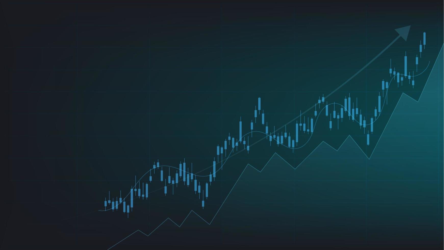 les statistiques des entreprises financières avec un graphique à barres et un graphique en chandeliers montrent le cours de la bourse et le taux de change sur fond vert foncé vecteur