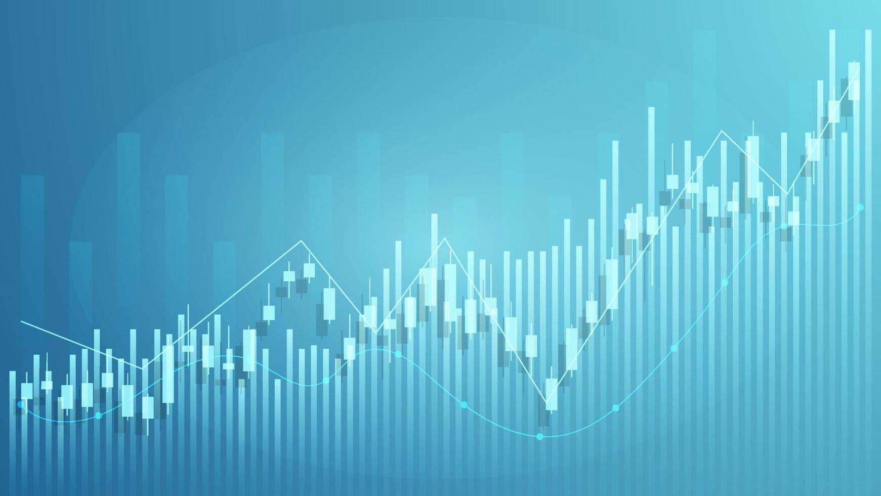 notion de situation économique. les statistiques des entreprises financières avec un graphique à barres et un graphique en chandeliers montrent le prix du marché boursier et le change sur fond vert vecteur