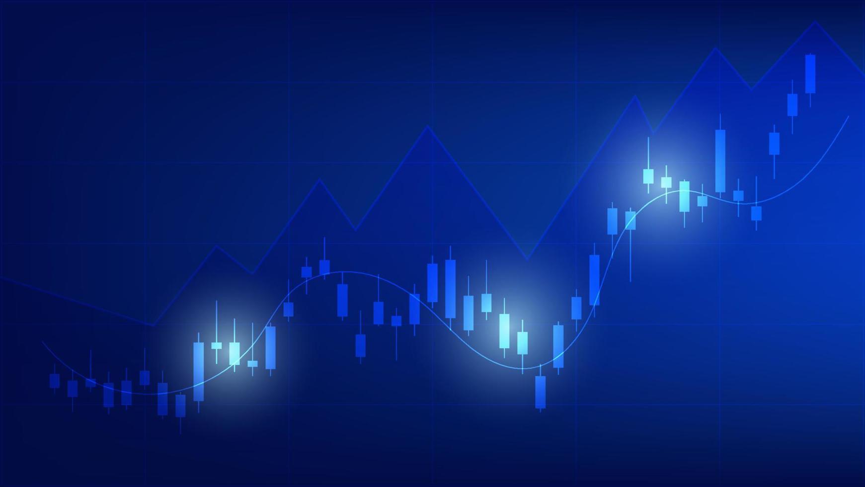 les statistiques des entreprises financières avec un graphique à barres et un graphique en chandeliers montrent le prix du marché boursier et les gains effectifs sur fond bleu vecteur