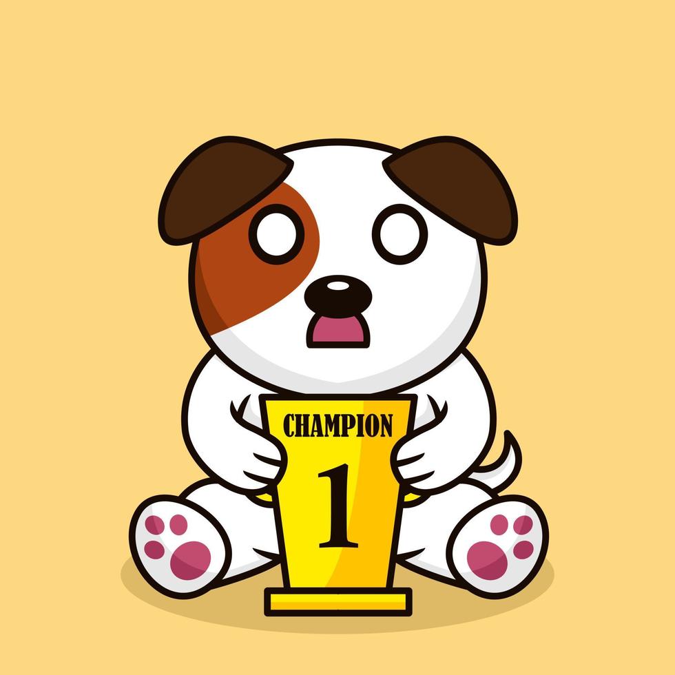 illustration vectorielle de chien mignon premium portant le trophée de la 1ère place vecteur