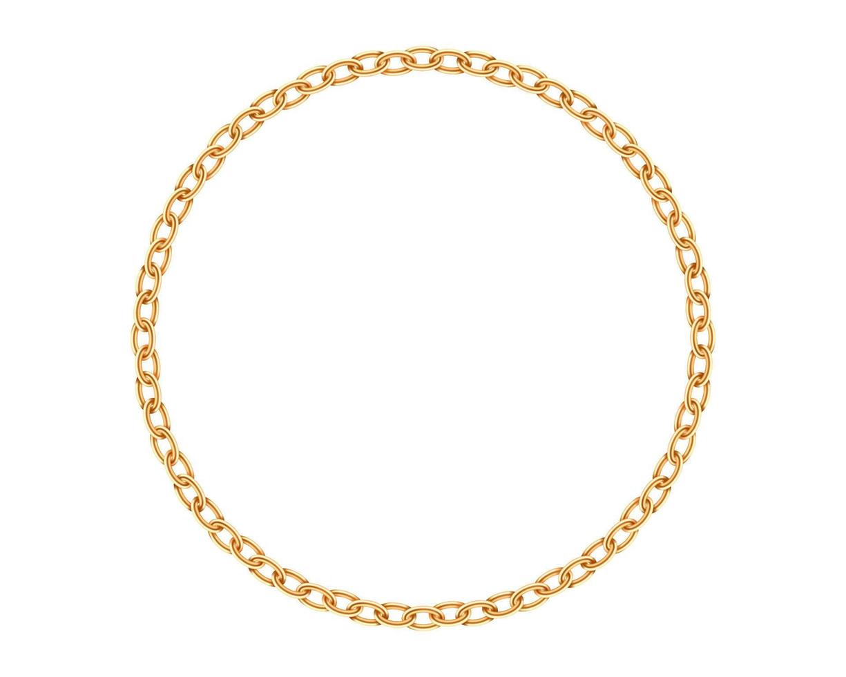 texture de chaîne de cadre de cercle d'or réaliste. lien de chaînes rondes dorées isolé sur fond blanc. chaînette de bijoux élément de conception tridimensionnelle. vecteur