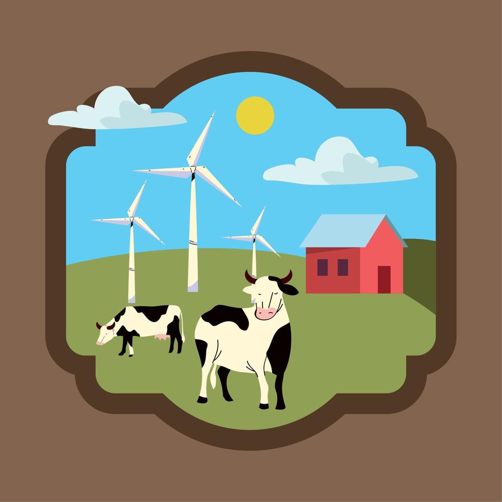 label rural, vaches et grange vecteur