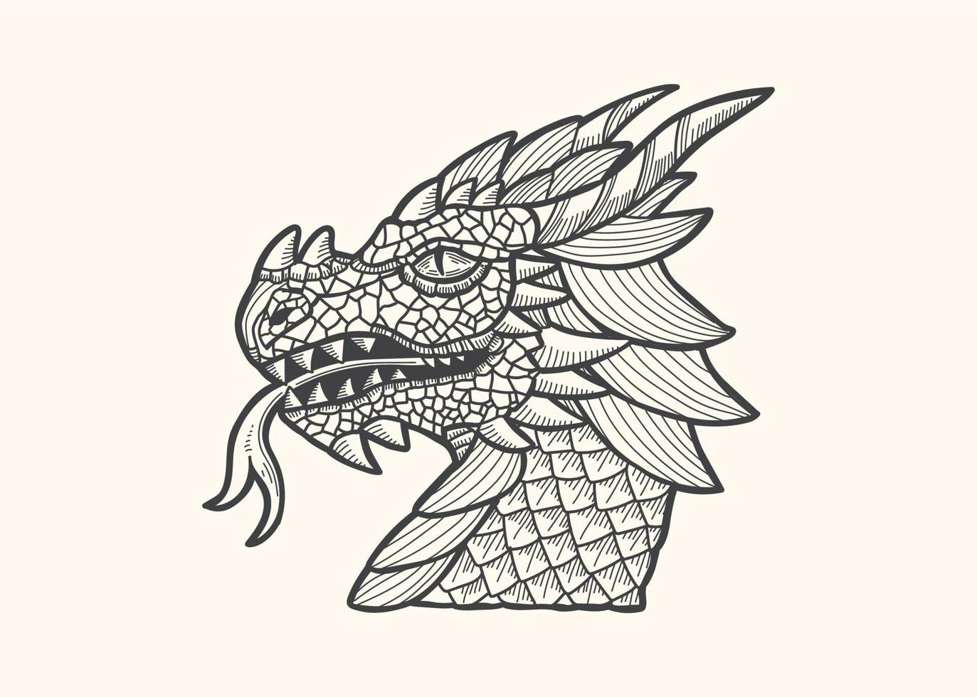 vecteur de tête de dragon dessiné à la main