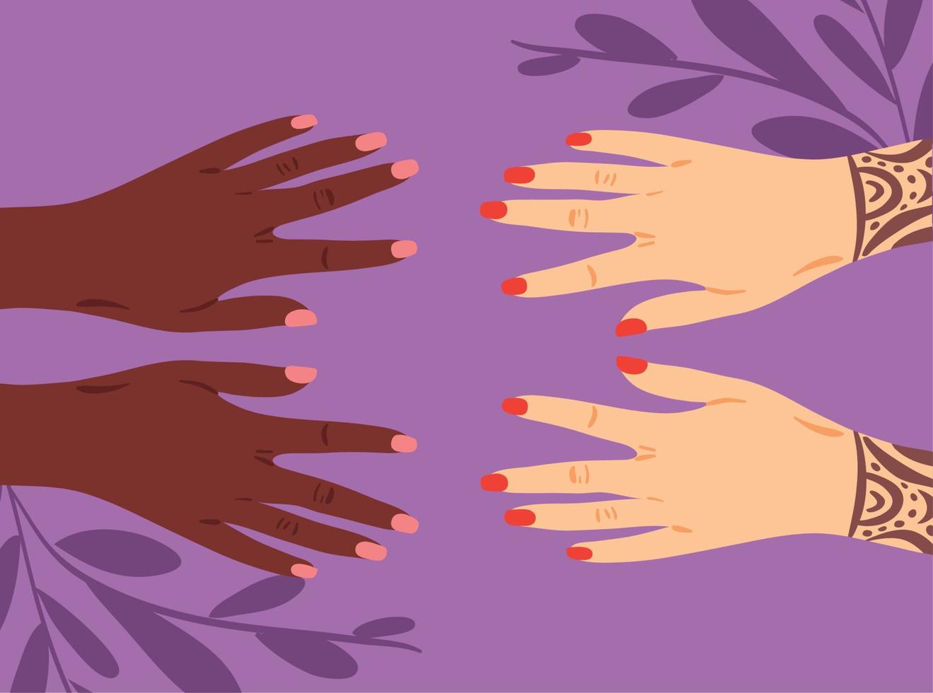 diversité et inclusion, mains des femmes vecteur