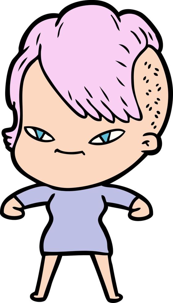 jolie fille de dessin animé avec une coupe de cheveux hipster vecteur