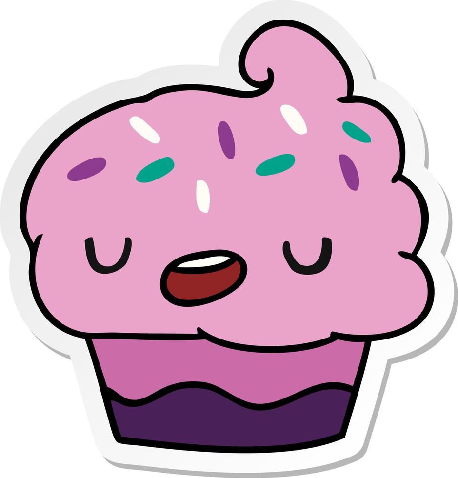 Sticker cartoon kawaii d'un mignon cupcake vecteur