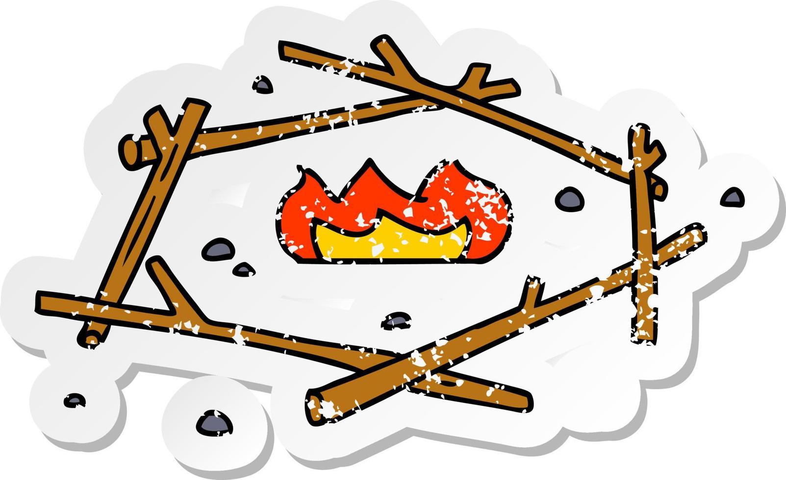 doodle dessin animé autocollant en détresse d'un feu de camp vecteur