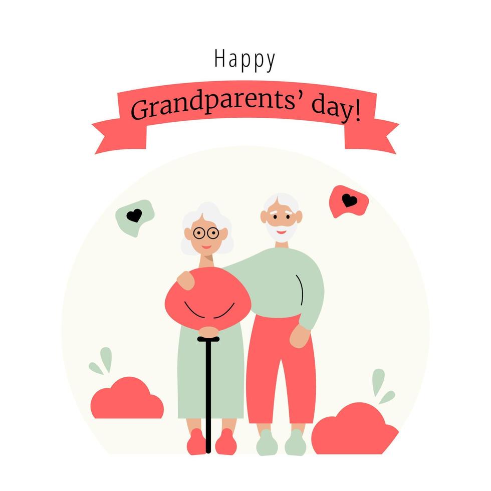 carte de voeux bonne fête des grands-parents. couple de personnes âgées embrassant avec amour. illustration vectorielle pour carte, carte postale, affiche, bannière. vecteur