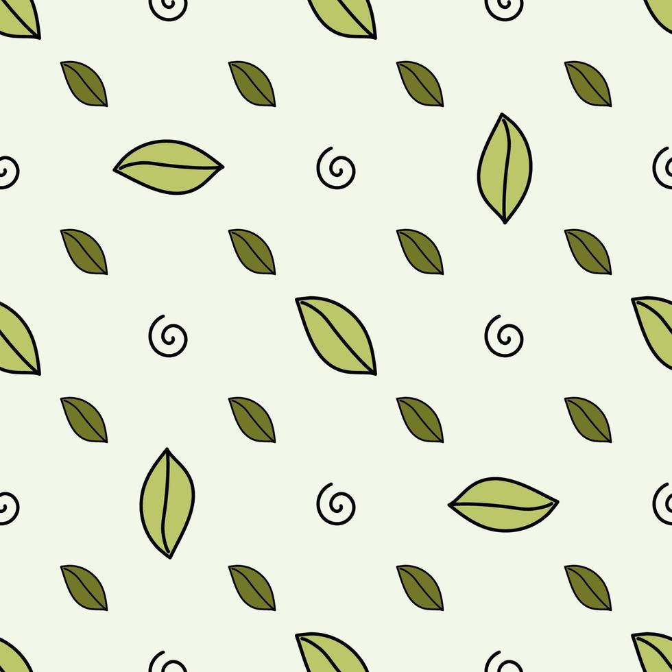 motif de feuilles de style doodle sur fond vert. image vectorielle à utiliser dans les textiles ou les imprimés vecteur