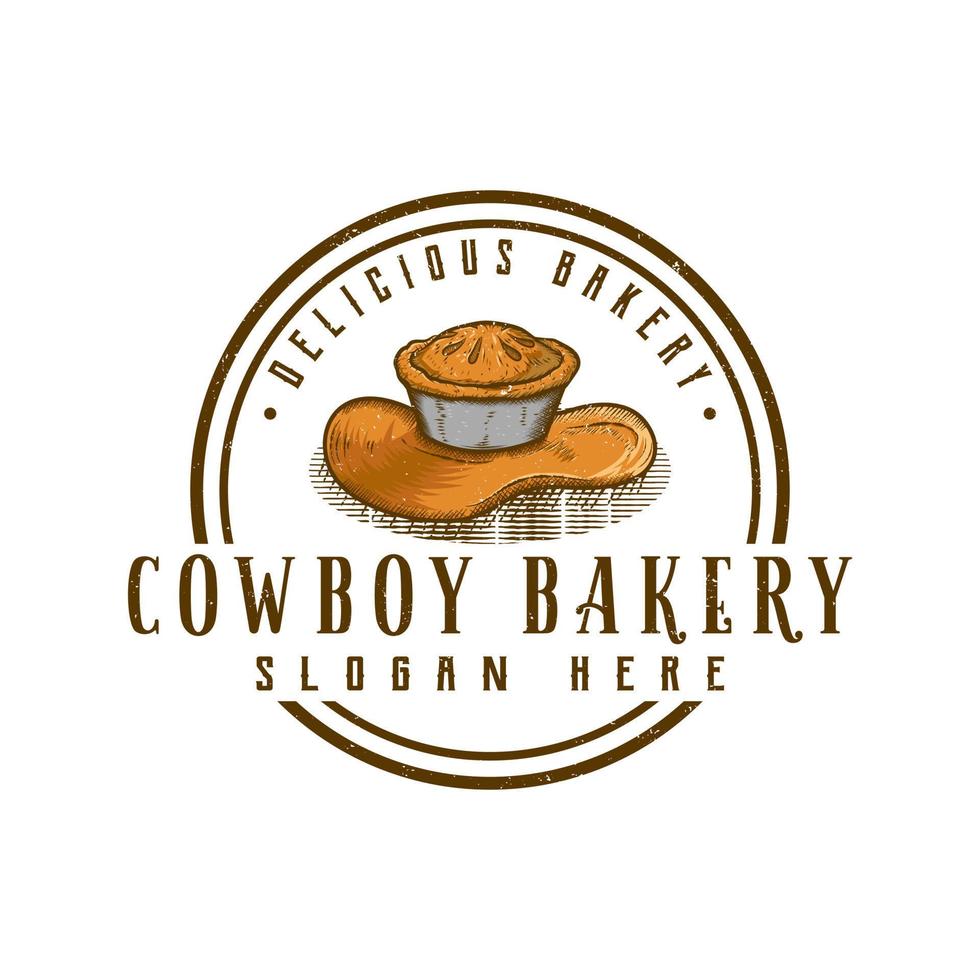 logo de boulangerie de cow-boy vecteur