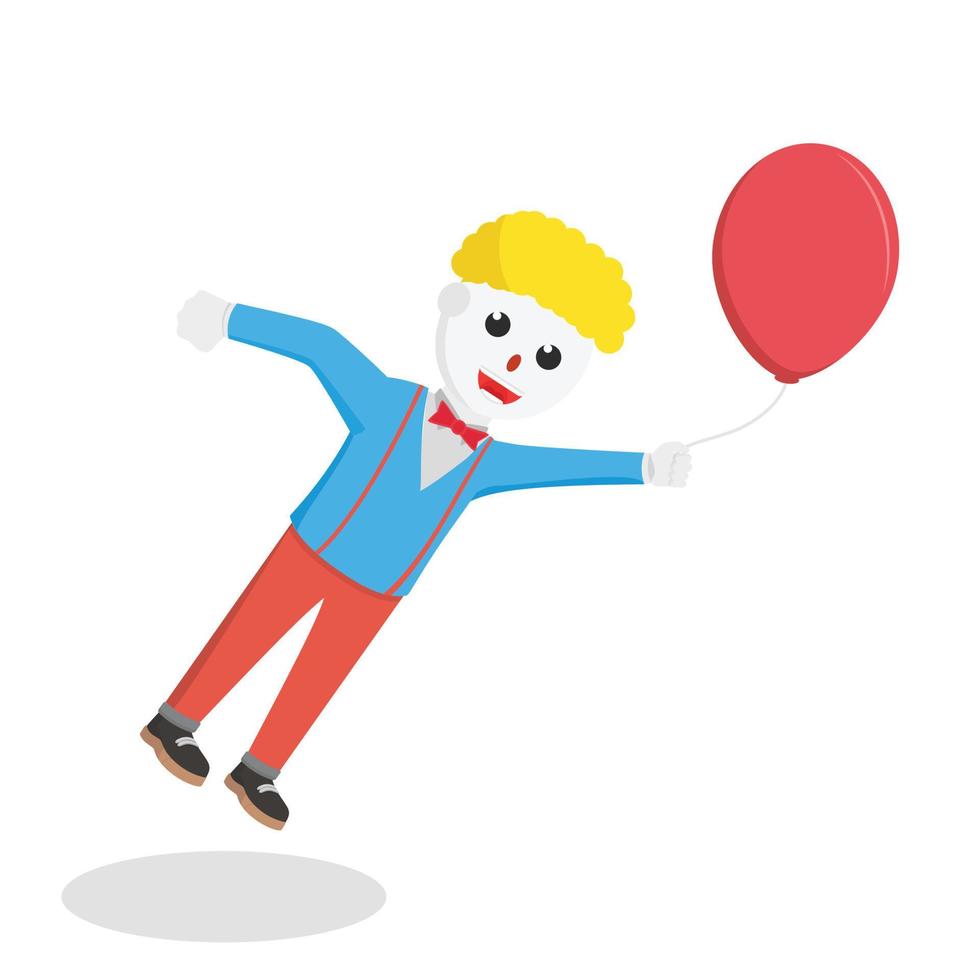 vol de clown avec personnage de conception de ballon sur fond blanc vecteur