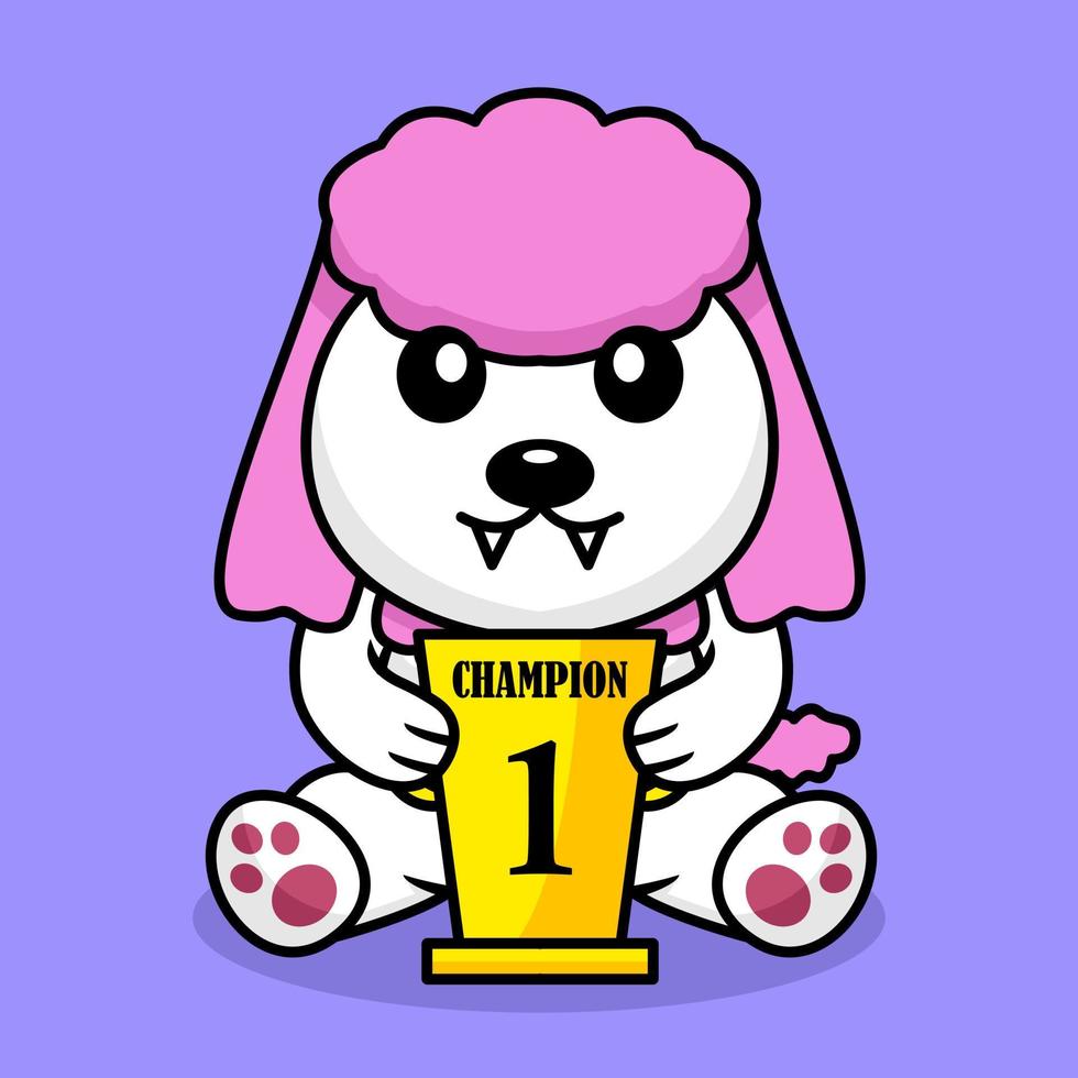 illustration vectorielle de chien mignon premium portant le trophée de la 1ère place vecteur