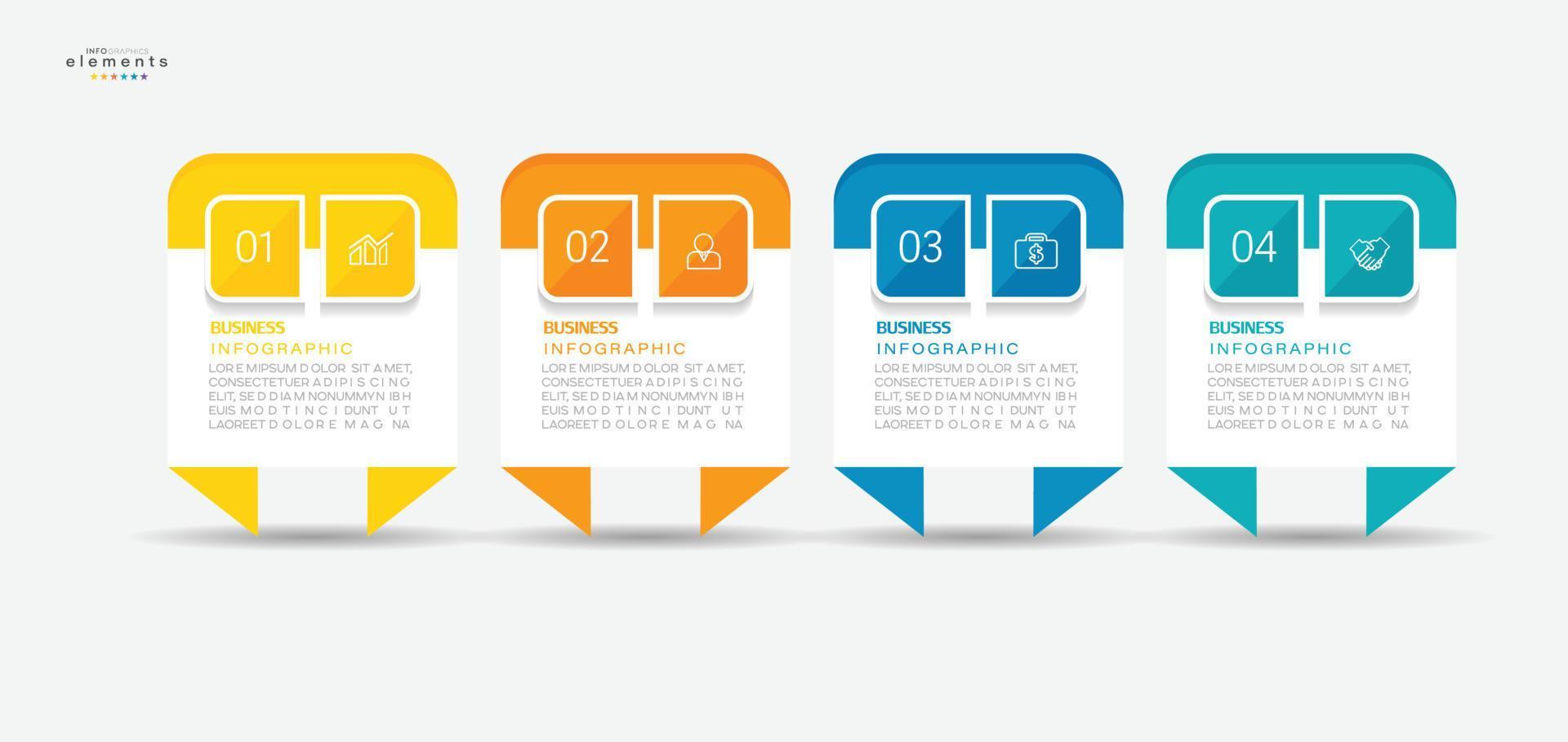 modèle de conception infographique d'illustration vectorielle avec icônes et 4 options ou étapes. peut être utilisé pour le processus, les présentations, la mise en page, la bannière, le graphique d'informations. vecteur