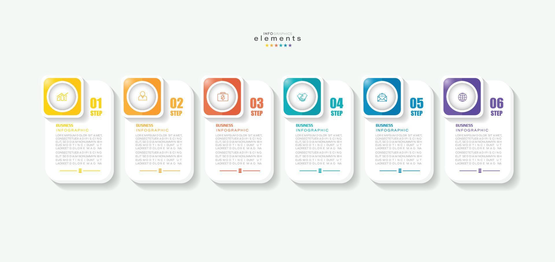 modèle de conception infographique d'illustration vectorielle avec icônes et 6 options ou étapes. peut être utilisé pour le processus, les présentations, la mise en page, la bannière, le graphique d'informations. vecteur