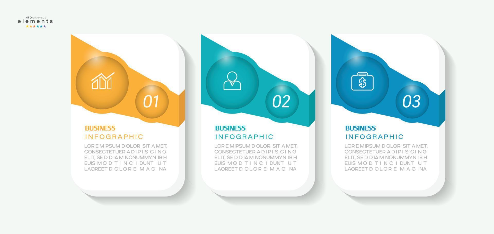 modèle de conception infographique d'illustration vectorielle avec icônes et 3 options ou étapes. peut être utilisé pour le processus, les présentations, la mise en page, la bannière, le graphique d'informations. vecteur