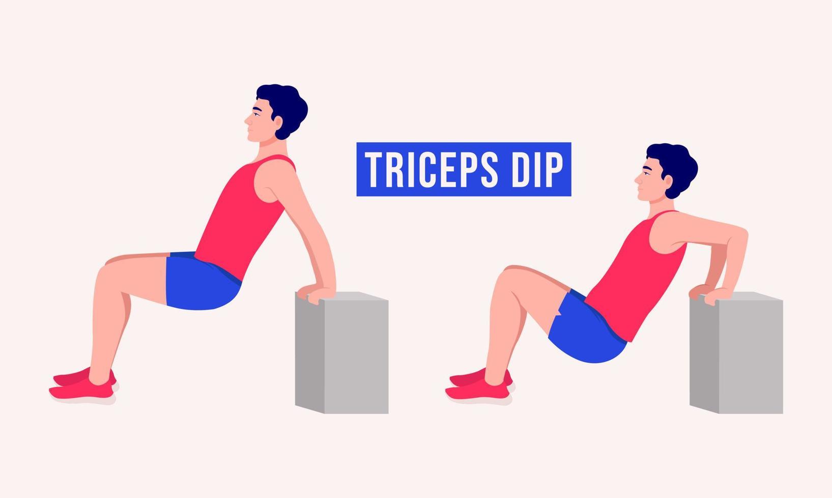 exercice de trempage des triceps, fitness pour hommes, aérobie et exercices. vecteur