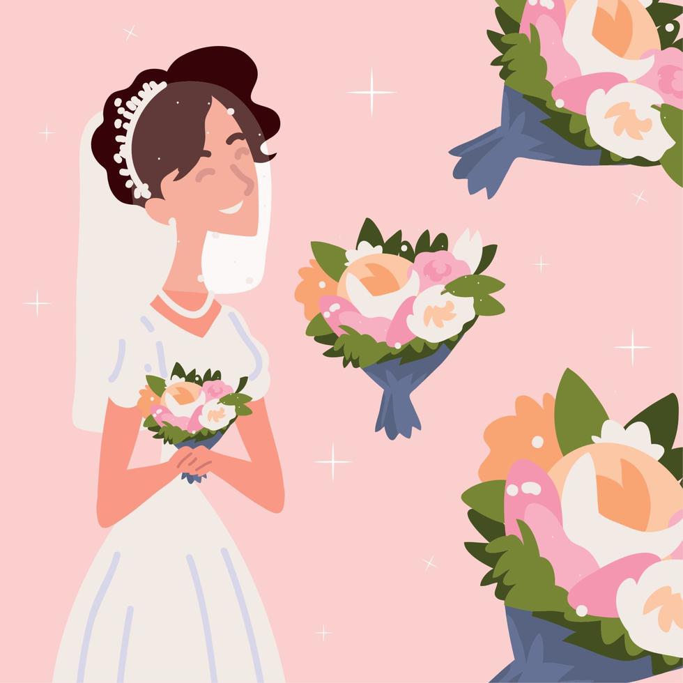 mariée de mariage avec des fleurs vecteur