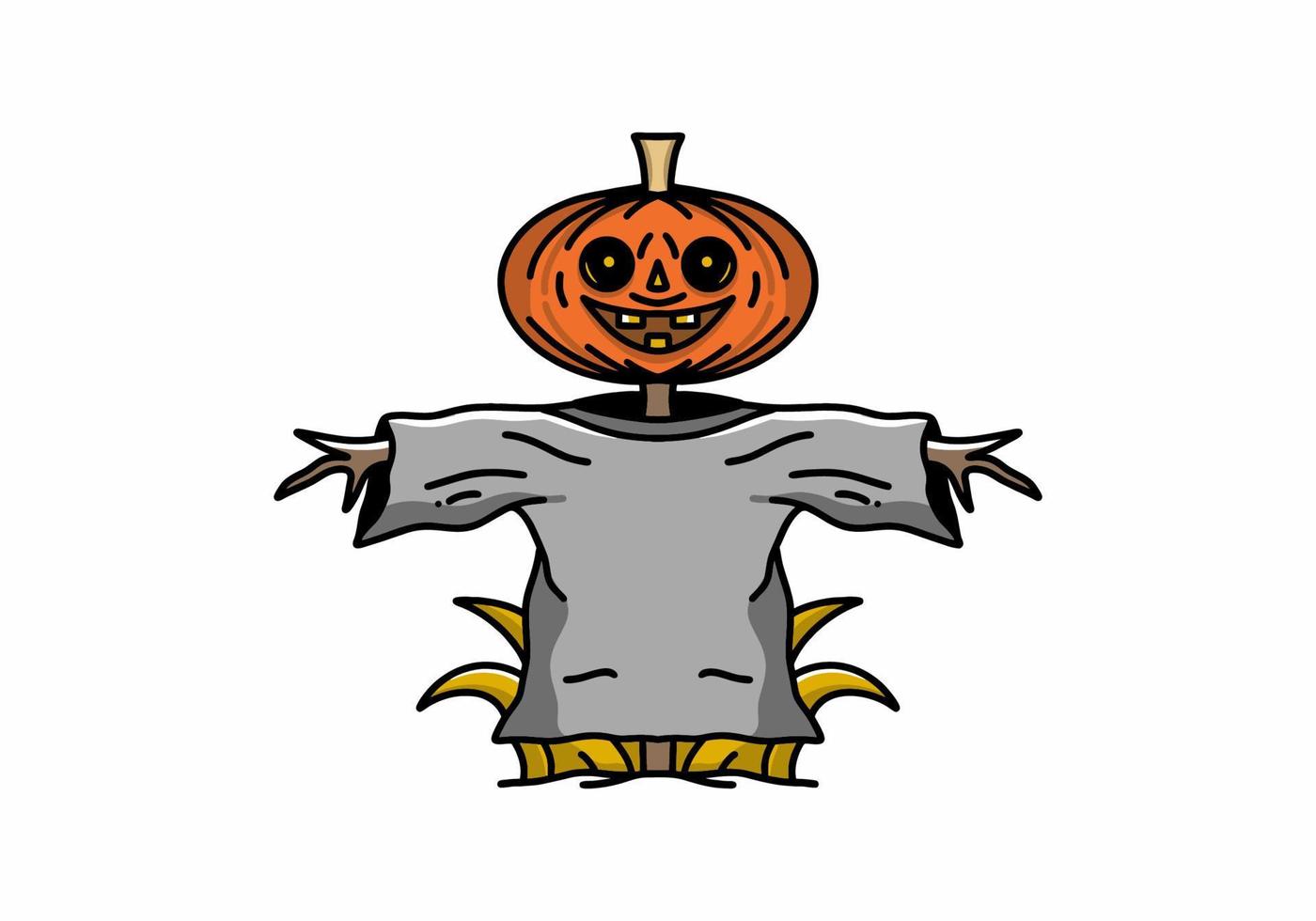 poupée de citrouille d'halloween dans la conception d'illustration de couleur orange et grise vecteur