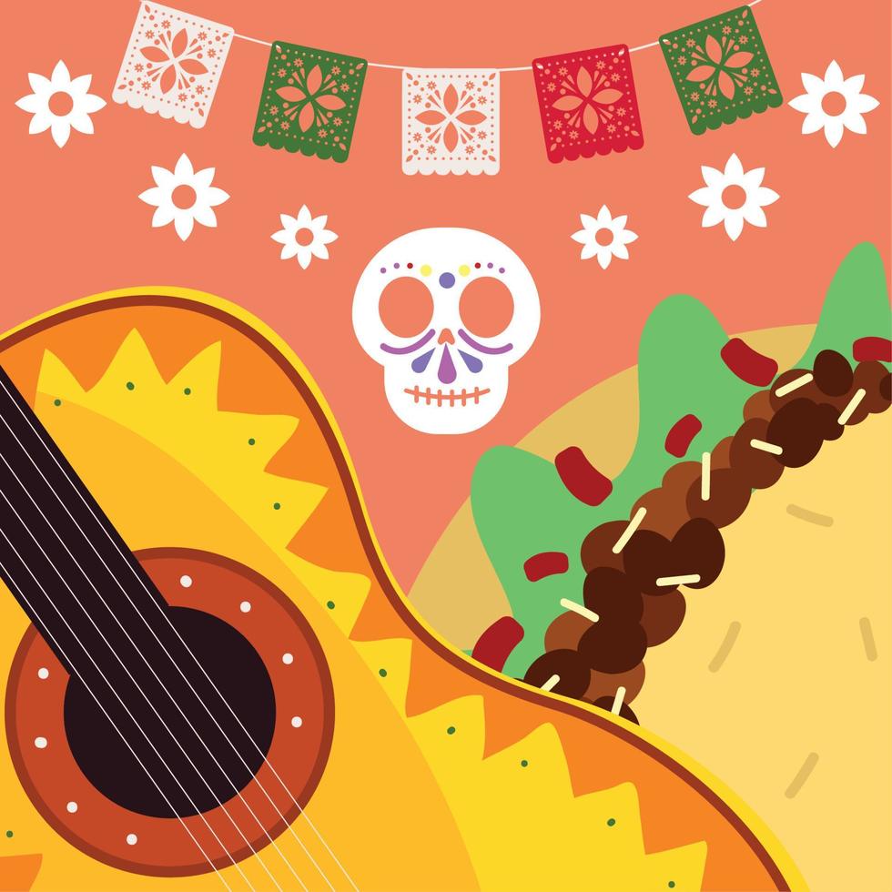 cuisine mexicaine et guitare vecteur