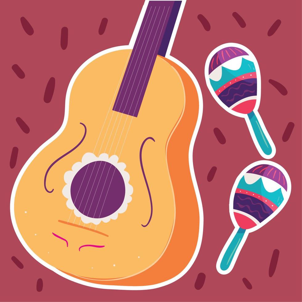 mexique maracas et guitare vecteur