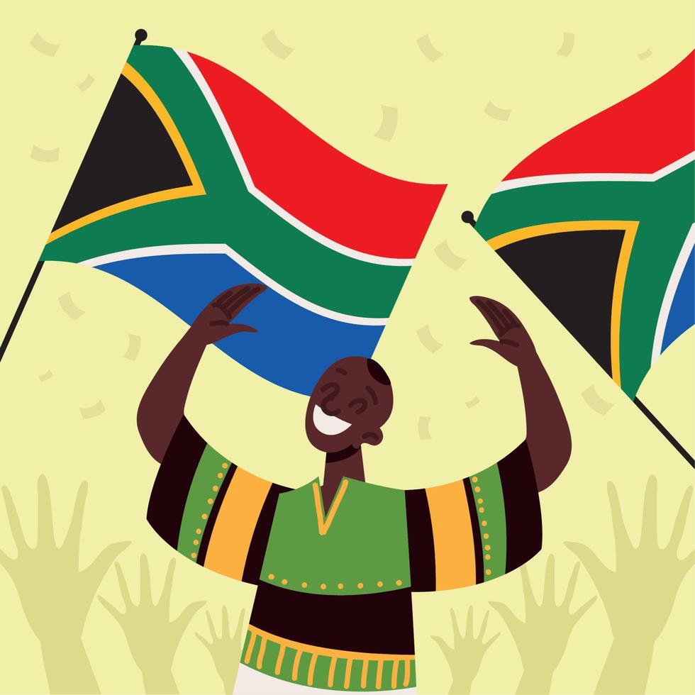 homme afro avec drapeau sud-africain vecteur