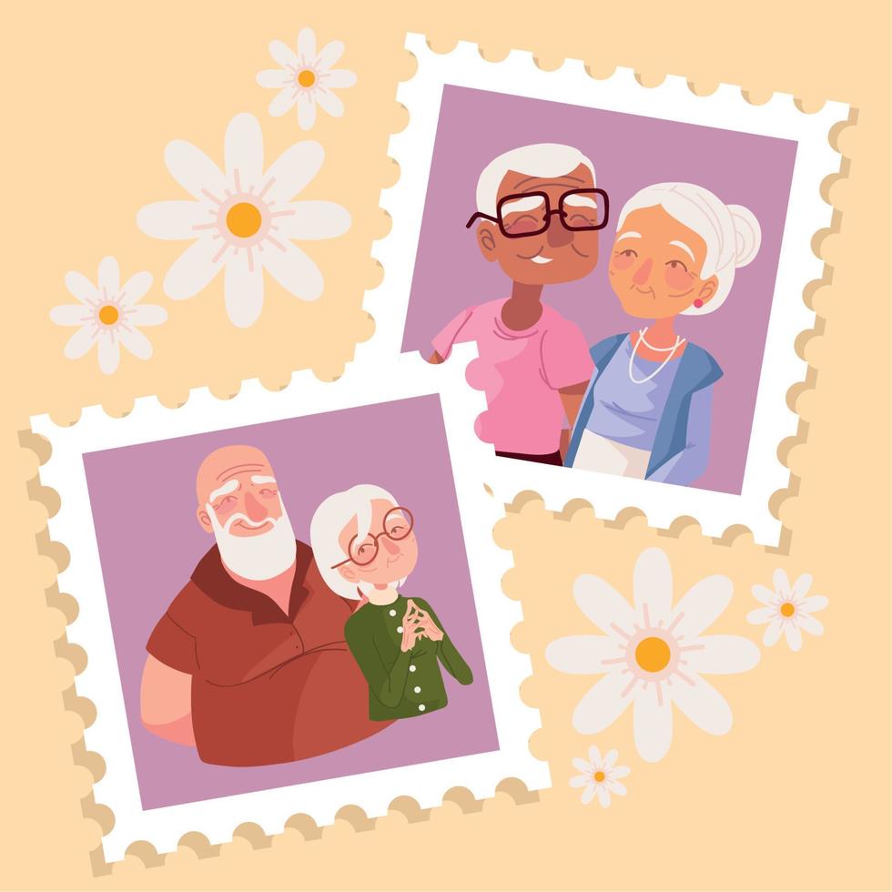 photos et fleurs des grands-parents vecteur