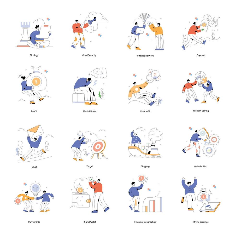 pack d'illustrations plates de services aux entreprises vecteur