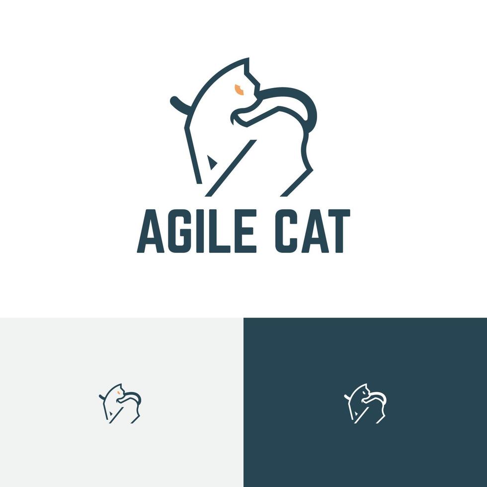 joli chat agile adorable logo amoureux des animaux de compagnie vecteur