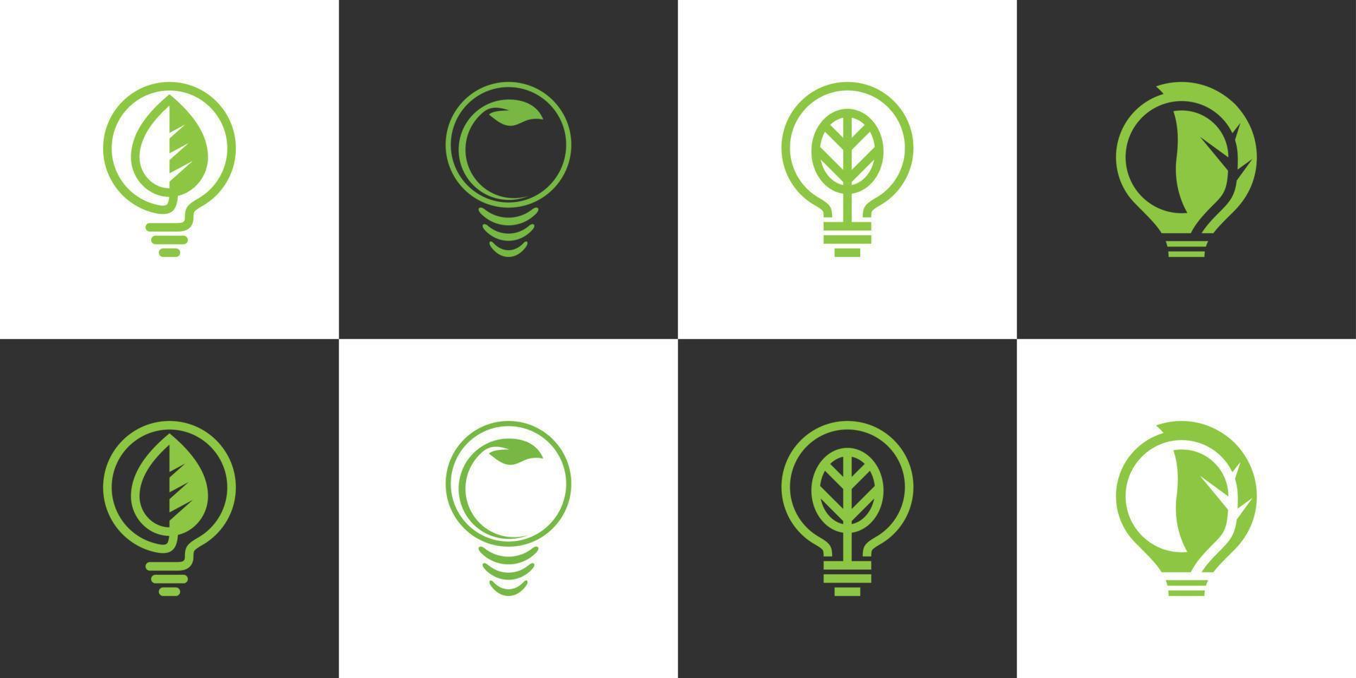 vecteur de conception de logo ampoule verte avec création de logo feuille