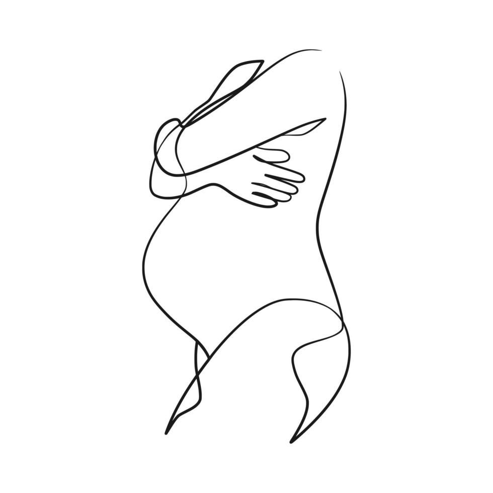 dessin au trait continu femme enceinte vecteur