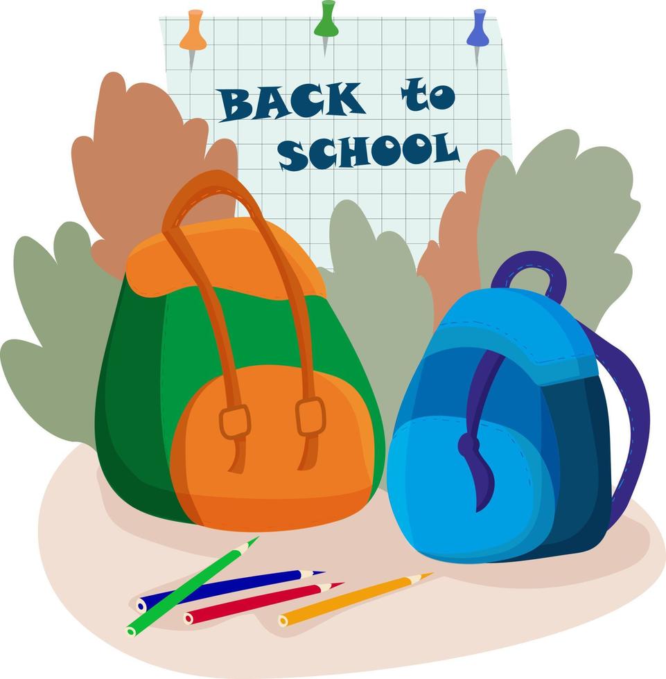 retour à l'école. deux sacs à dos élégants pour l'école. notion d'éducation. illustration vectorielle. vecteur