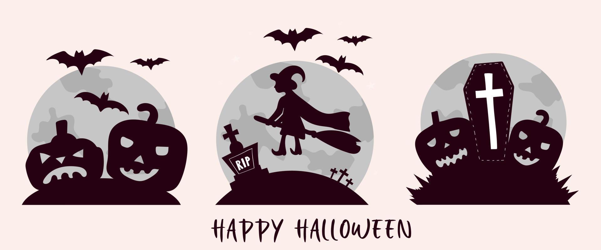 Joyeux Halloween . éléments pour une carte de voeux, carte d'invitation pour une fête ou une vente. vacances d'automne. illustration vectorielle plane dans des couleurs sombres vecteur