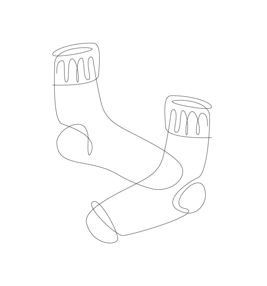 Chaussettes One Line pour l'automne. dessin au trait de chaussette chaude. vêtements de vecteur