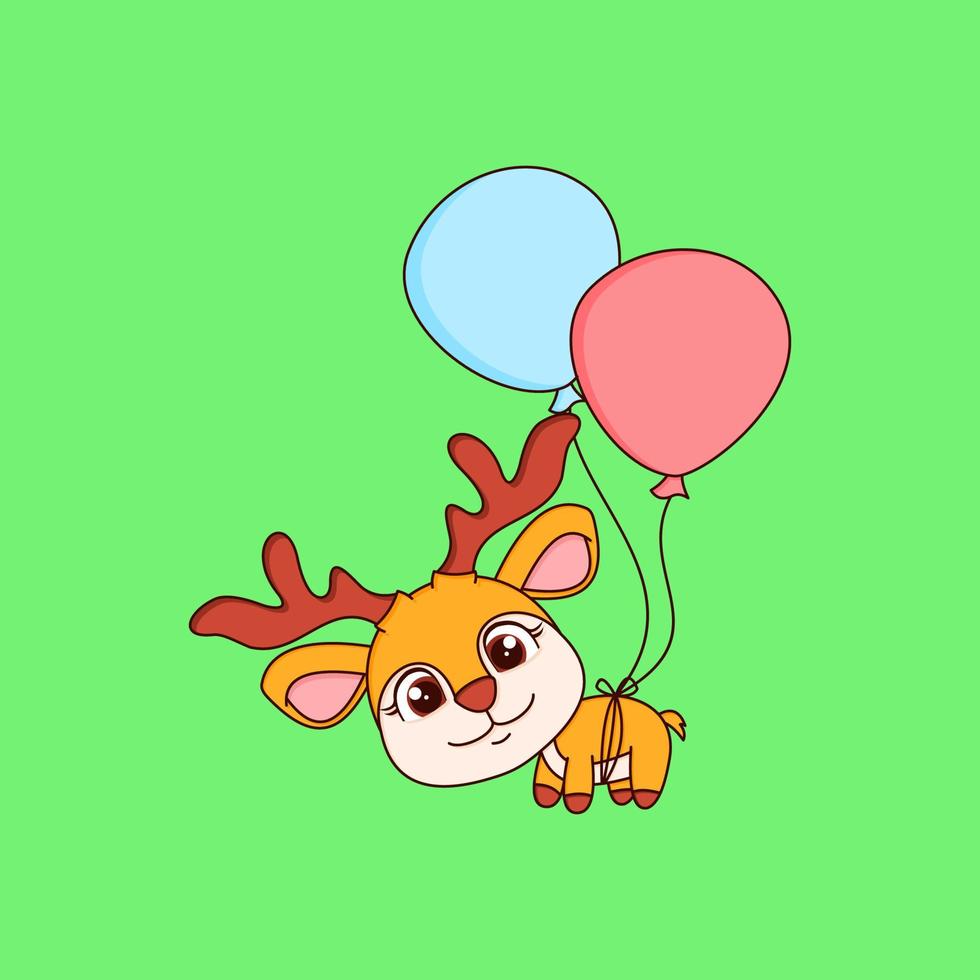 mignon petit dessin animé de cerf avec ballon. style de dessin animé plat vecteur