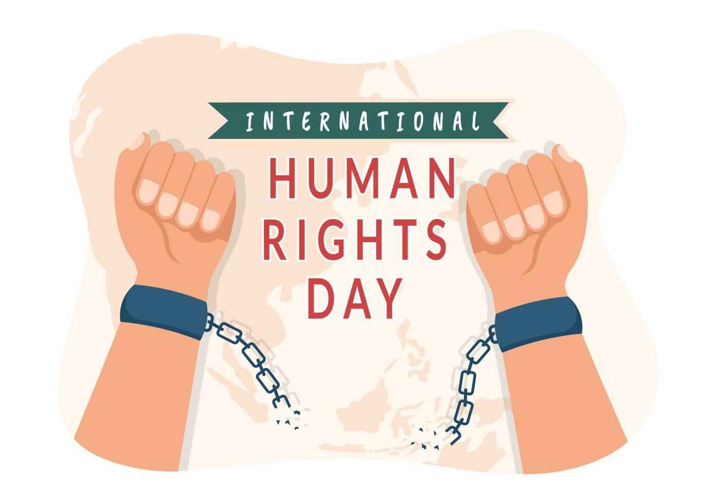 modèle de journée des droits de l'homme illustration de dessin animé plat dessiné à la main avec les mains levées brisant les chaînes ou tenant la conception de la main vecteur