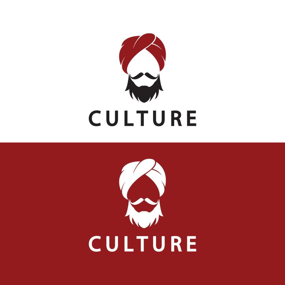 turban moustache inde illustration vectorielle de conception de logo indien. logo du visage d'un homme avec une barbe et un chapeau typique du pays indien traditionnel. vecteur