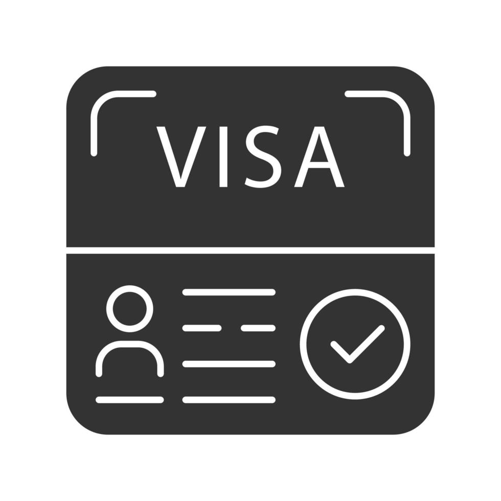 démarrer l'icône de glyphe de visa. titre de séjour temporaire. document de Voyage. immigration. autorisation de voyage. visa entrepreneur étranger. symbole de la silhouette. espace négatif. illustration vectorielle isolée vecteur