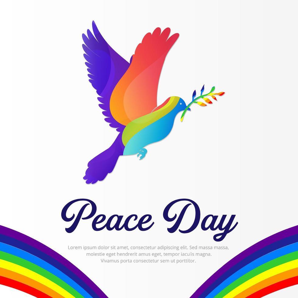 célébration journée mondiale de la paix conception de fond pigeon volant et vecteur de branche