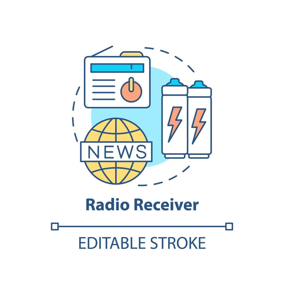 icône de concept de récepteur radio. choses à emballer pour l'évacuation. illustration de ligne mince d'idée abstraite de sac d'urgence. dessin de contour isolé. trait modifiable. vecteur