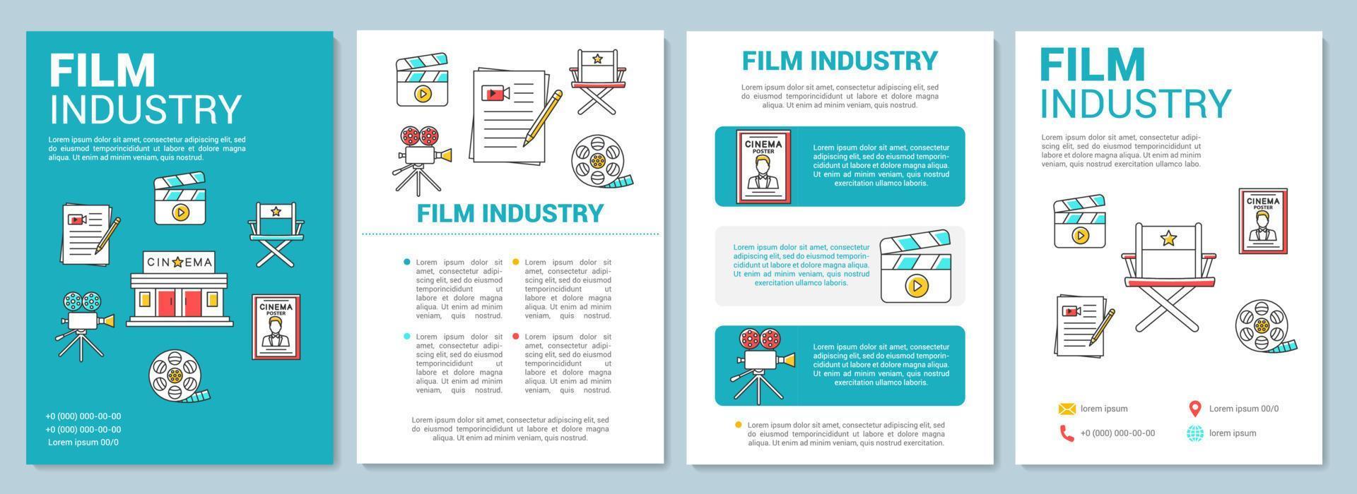 mise en page du modèle de l'industrie cinématographique. film, production vidéo. dépliant, livret, conception d'impression de dépliant avec illustrations linéaires. mises en page vectorielles pour magazines, rapports annuels, affiches publicitaires vecteur